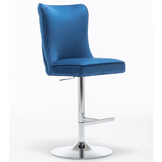 Belkon Velvet Upholstered GasLift Bar Chair In Blue Cheap Designer