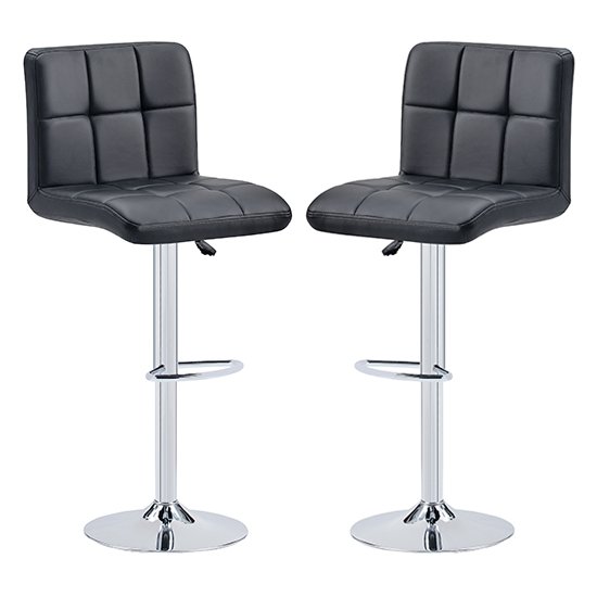 Coco Black Faux Leather Bar Stools With Chrome Base In Pair - Cheap