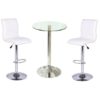 Gino Bar Table In Clear Glass And 2 Ripple Bar Stools In White