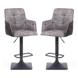 Ordos Light Grey Fabric Bar Stools With Metal Base In Pair