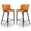 Malmo Orange Velvet Fabric Bar Stool With Metal Base In Pair