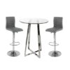 Poseur Bar Table In Clear Glass With 2 Ripple Grey Bar Stools