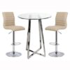 Poseur Bar Table In Clear Glass With 2 Ripple Stone Bar Stools