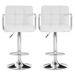 Stocam White Faux Leather Bar Chairs With Chrome Base In A Pair