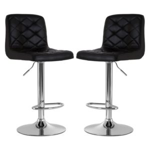 Terot Black Faux Leather Bar Chairs With Chrome Base In A Pair