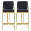 Azaltro Black Velvet Bar Stools With Gold Metalframe In Pair