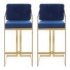 Azaltro Blue Velvet Bar Stools With Gold Metalframe In Pair