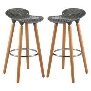 Porrima Matte Grey Plastic Seat Bar Stools In Pair