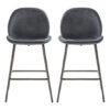 Flanaven Dark Grey Velvet Upholstered Bar Stools In Pair