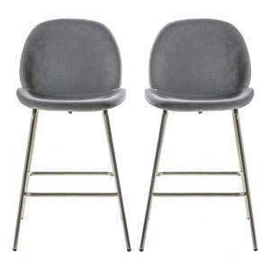 Flanaven Light Grey Velvet Bar Chairs In A Pair