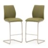 Irma Olive Faux Leather Bar Chairs With Steel Legs In Pair