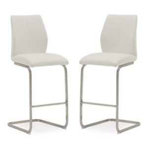 Irmak White Leather Bar Chairs With Steel Frame In Pair