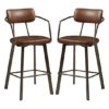 Alstan Vintage Brown Faux Leather Bar Stools In Pair