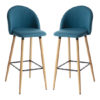 Nesat Blue Fabric Bar Stools With Wooden Legs In Pair