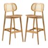 Romney Natural Rattan Natural Oak Wooden Bar Stools In Pair