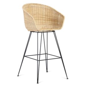 Puqi Rattan High Back Bar Stool In Natural