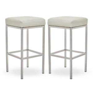 Baino White Leather Bar Stools With Chrome Legs In A Pair