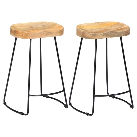 Henley 52cm Brown Wooden Bar Stools With Black Legs In A Pair - Cheap ...