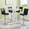 Jam Square Glass White Gloss Bar Table 4 Ripple Black Stools