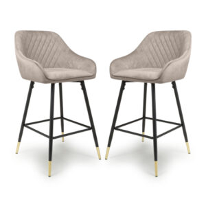 Sedona Mink Velvet Bar Stools With Metal Legs In Pair