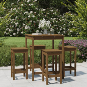 Bangor Solid Wood Pine 5 Piece Garden Bar Set In Honey Brown