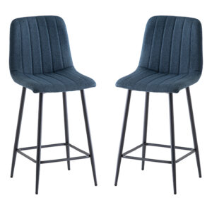 Lillie Blue Fabric Counter Bar Stools In Pair