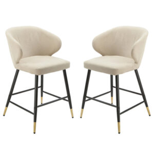 Manhattan Beige Linen Fabric Bar Chairs In Pair