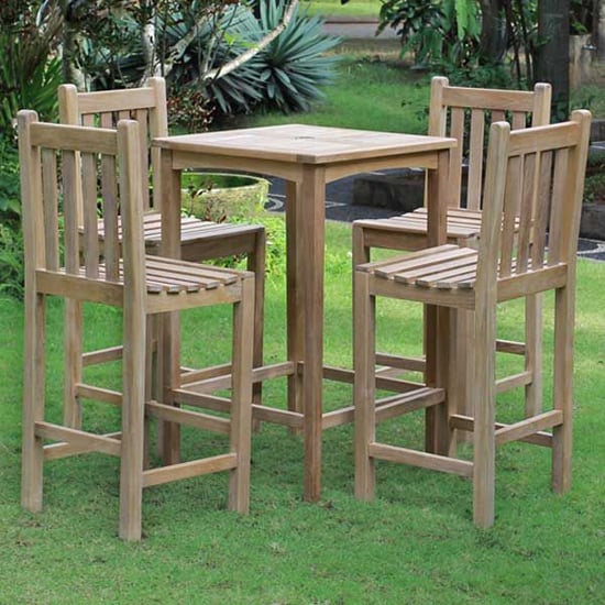 Willow Teak Wood Bar Table Square With 4 Backed Stools - Cheap Designer ...