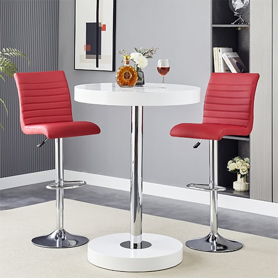 Havana White High Gloss Bar Table With 2 Ripple Bordeaux Stools