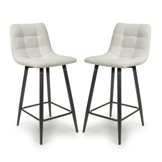 Lemgo Smoke Grey Boucle Fabric Bar Stools In Pair