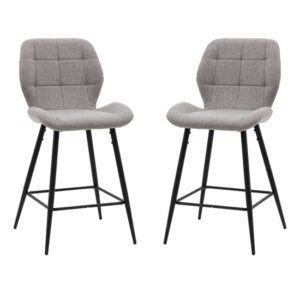 Macerata Light Grey Fabric Bar Stools In Pair