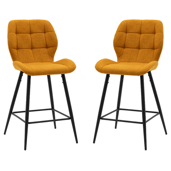 Macerata Saffron Fabric Bar Stools In Pair