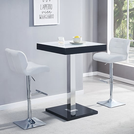 Topaz Glass White Black Gloss Bar Table 2 Candid White Stools