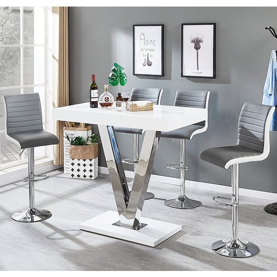 Vienna White High Gloss Bar Table 4 Ritz Grey White Stools