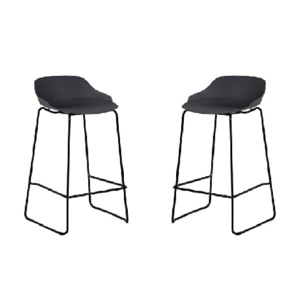 Racco Dark Grey Plastic Bar Stools With Metal Legs In Pair