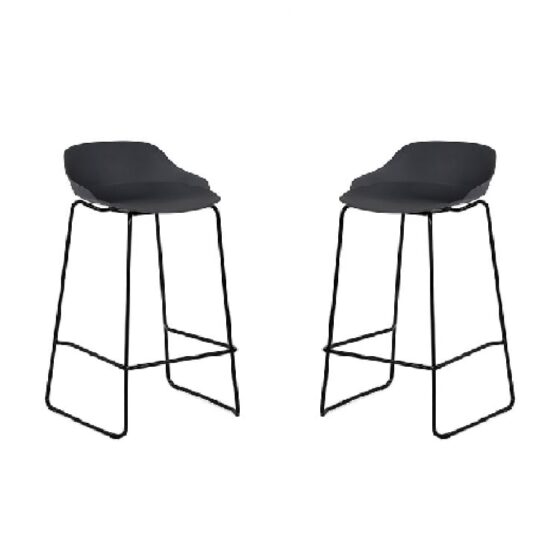 Racco Dark Grey Plastic Bar Stools With Metal Legs In Pair