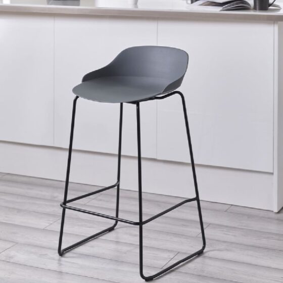 Racco Plastic Bar Stool With Metal Legs In Dark Grey