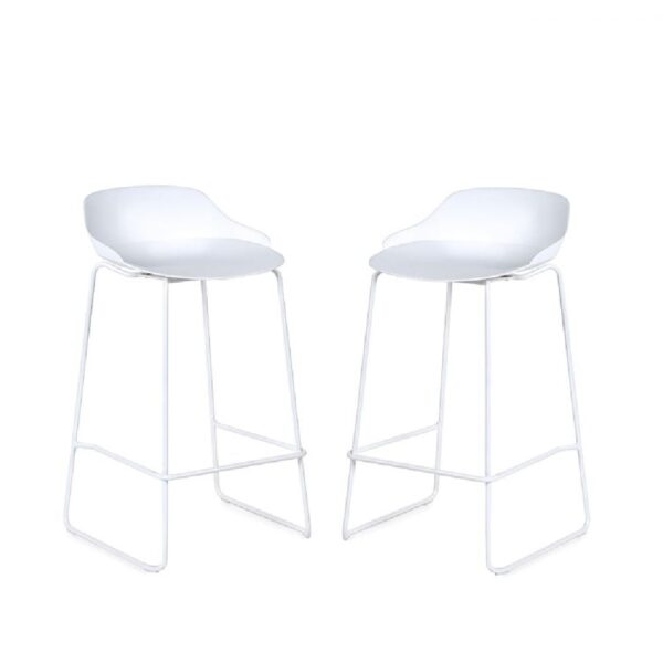 Racco White Plastic Bar Stools With Metal Legs In Pair