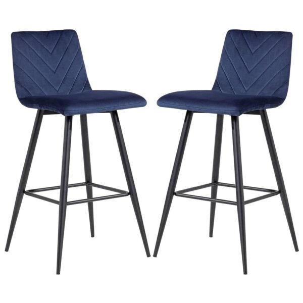 Casey Blue Velvet Bar Stools With Metal Legs In Pair