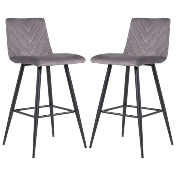 Casey Dark Grey Velvet Bar Stools With Metal Legs In Pair