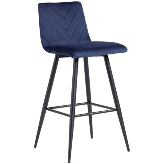 Casey Velvet Bar Stool With Metal Legs In Blue