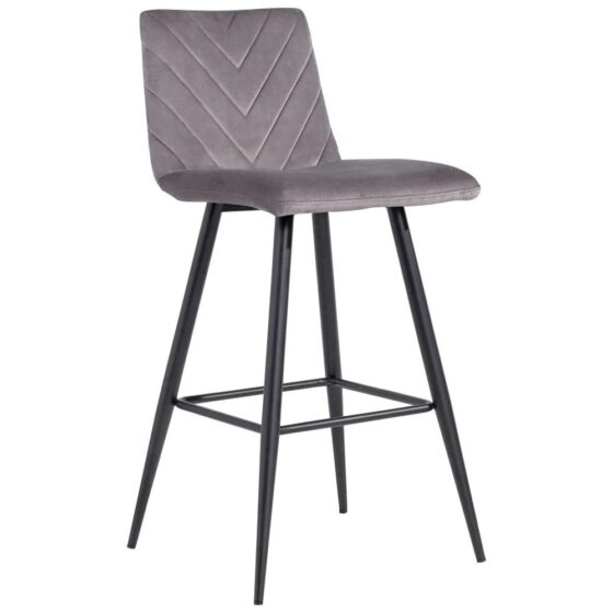 Casey Velvet Bar Stool With Metal Legs In Dark Grey