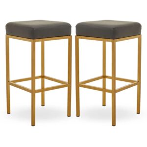 Baino Dark Grey Leather Bar Stools With Gold Legs In A Pair