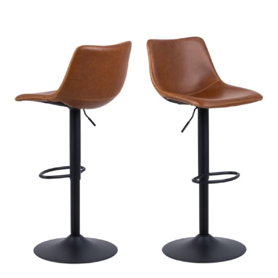 Ogden Brown Leather Bar Stools In Pair