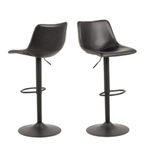 Ogden Matt Black Leather Bar Stools In Pair