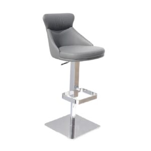 Saida Leather Bar Stool With Chrome Base In Grey