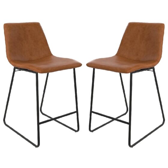 Berlin Caramel Maple PU Leather Bar Chairs With Black Leg In Pair