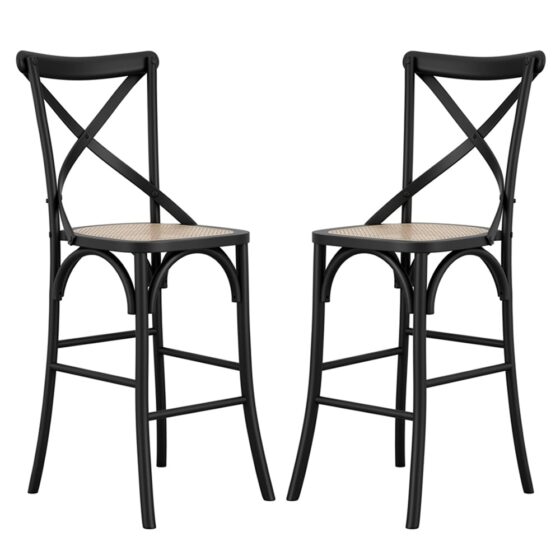 Flint Black Wooden Bar Stools In Pair