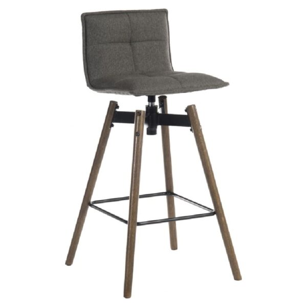 Silvis Fabric Barstool With Dark Wooden Legs In Grey