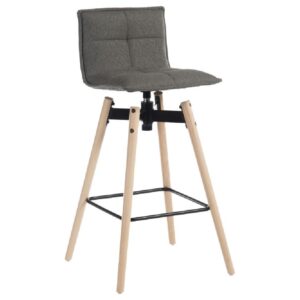 Silvis Fabric Barstool With Light Wooden Legs In Grey